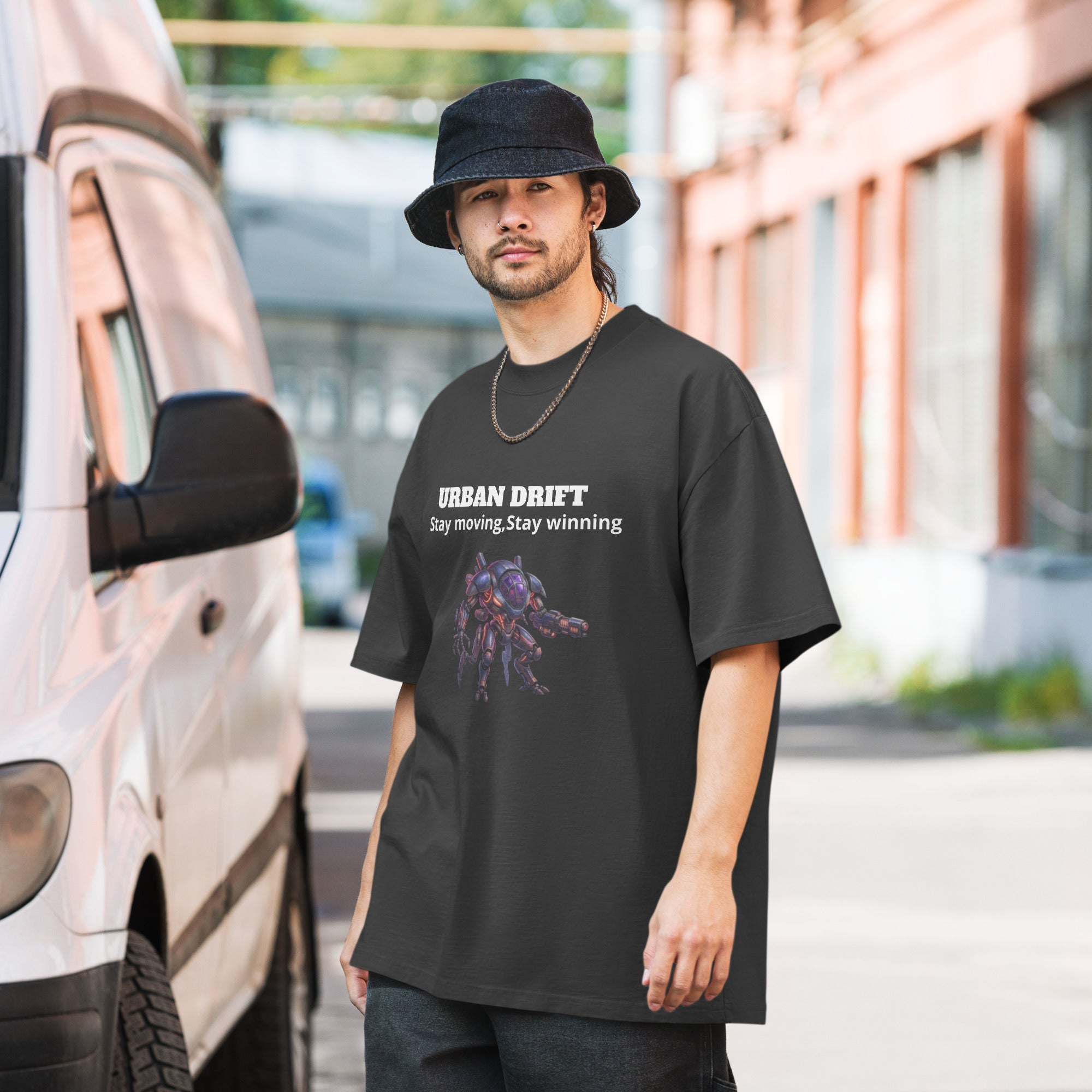 Urban drift unisex black oversized faded t-shirt 